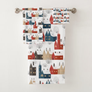 Christmas Snow Village Cosy Festive Nostalgic Bath Towel Set