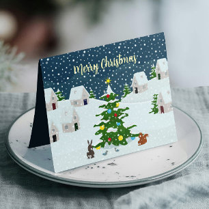 Christmas snow village with cute animals announcement