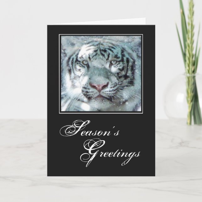 Christmas Snow White Tiger Holiday Card (Front)