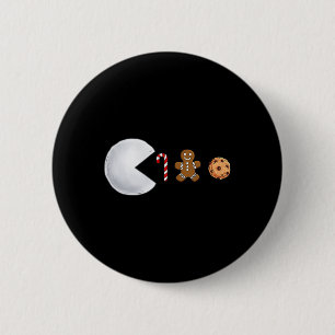 Christmas Snowball Eats Candy Cane Gingerbread Boy 6 Cm Round Badge