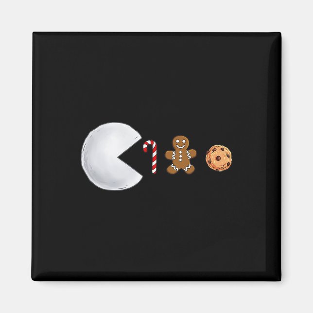 Christmas Snowball Eats Candy Cane Gingerbread Boy Magnet (Front)
