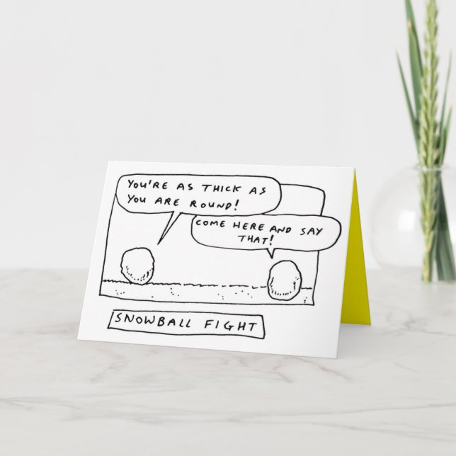 Christmas Snowball Fight Cartoon Joke Holiday Card (Front)