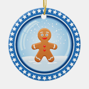 Christmas Snowball with Cute Gingerbread Man Ceramic Tree Decoration