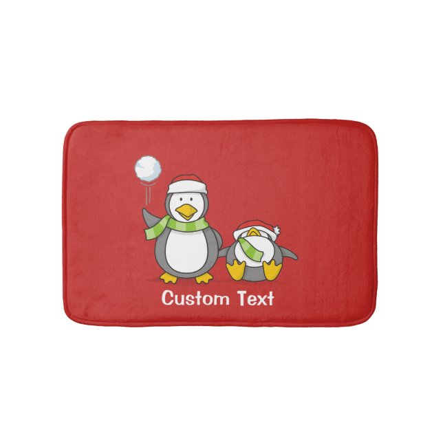 Christmas Snowballing penguins Bath Mat (Front)