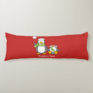 Christmas Snowballing penguins Body Cushion