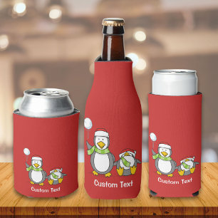 Christmas Snowballing penguins Bottle Cooler
