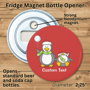 Christmas Snowballing penguins Bottle Opener
