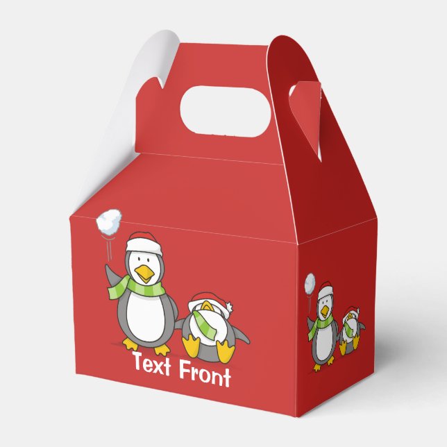 Christmas Snowballing penguins Favour Box (Front Side)