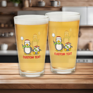 Christmas Snowballing penguins Glass