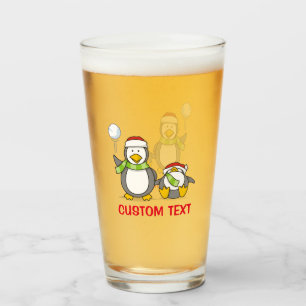 Christmas Snowballing penguins Glass