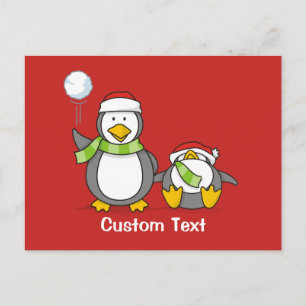 Christmas Snowballing penguins Holiday Postcard