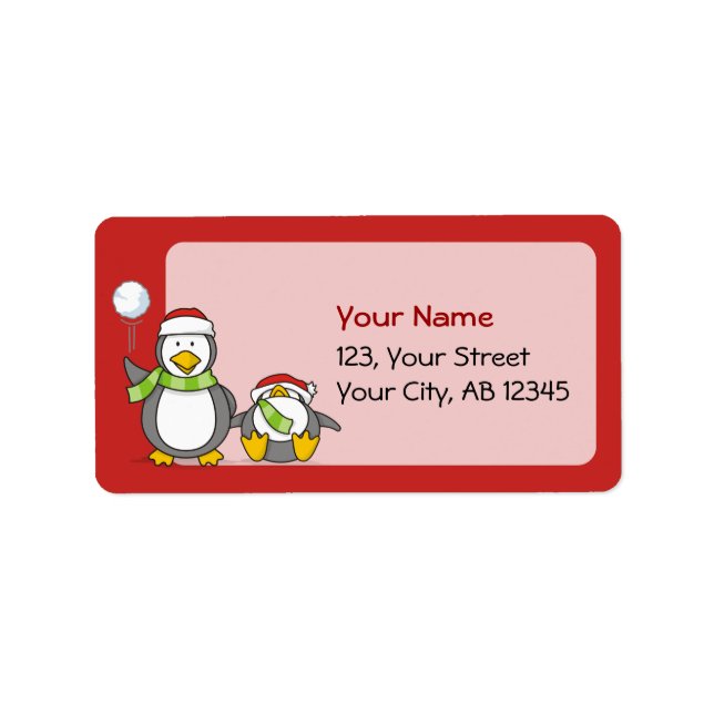 Christmas Snowballing penguins Label (Front)