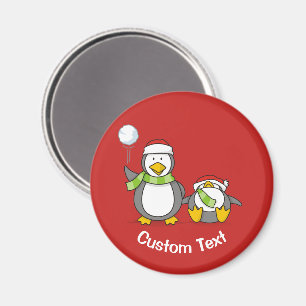 Christmas Snowballing penguins Magnet