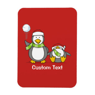 Christmas Snowballing penguins Magnet