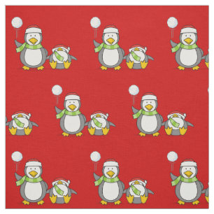 Christmas Snowballing Penguins Pattern Fabric
