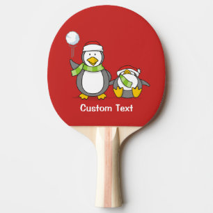 Christmas Snowballing penguins Ping Pong Paddle
