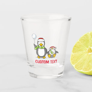 Christmas Snowballing penguins Shot Glass
