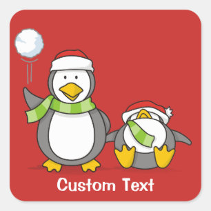 Christmas Snowballing penguins Square Sticker