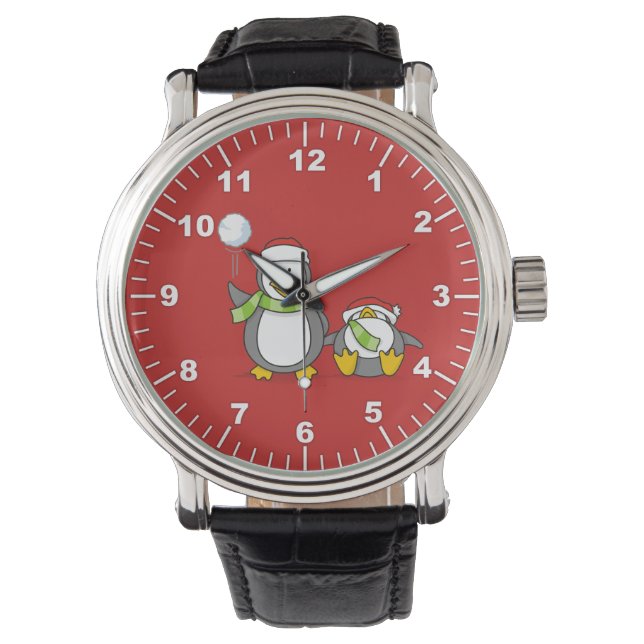 Christmas Snowballing penguins Watch (Front)