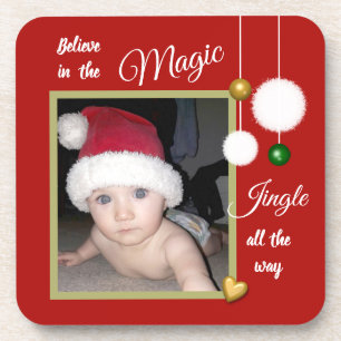 Christmas snowballs baubles red photo coaster