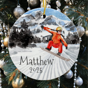 Christmas Snowboard Snowboarding Personalised Ceramic Tree Decoration