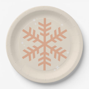 Christmas Snowflake Beige Paper Plate