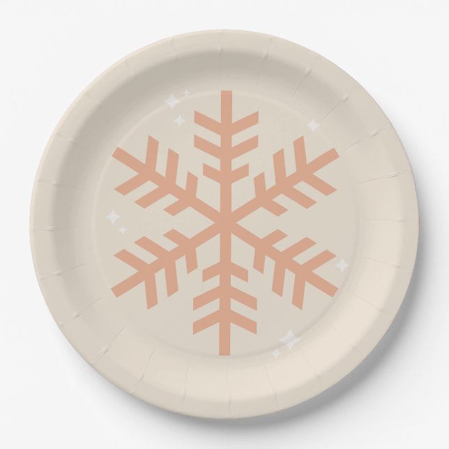 Christmas Snowflake Beige Paper Plate (Front)