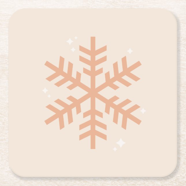 Christmas Snowflake Beige Square Paper Coaster (Front)
