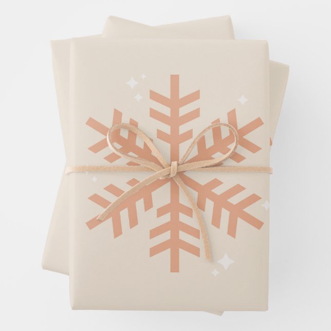 Christmas Snowflake Beige Wrapping Paper Sheet (In situ)