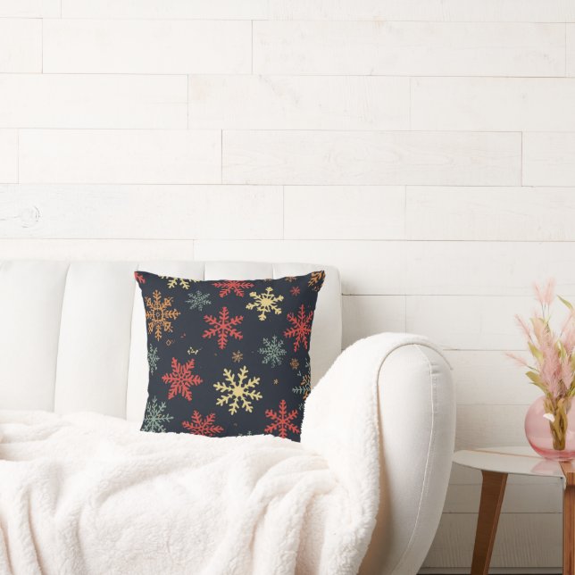 Christmas Snowflake Black Red Gold Cushion (Couch)