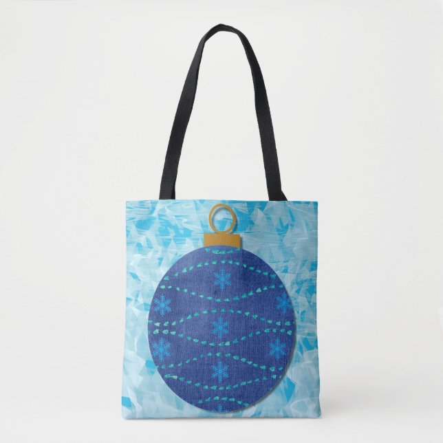 Christmas Snowflake Blue Ornament Aqua Tote (Front)