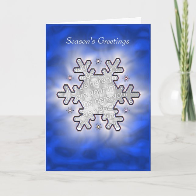 Christmas Snowflake Blue (photo frame) Holiday Card (Front)