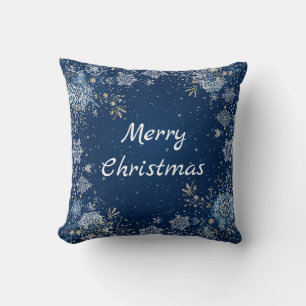 Christmas Snowflake Blue White Gold Cushion