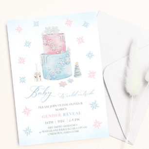 Christmas Snowflake Cake Winter Gender Reveal Invitation
