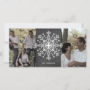 Christmas Snowflake Chalkboard Two Photos Holiday Card