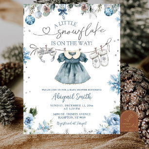 Christmas Snowflake clothesline girl Baby Shower Invitation