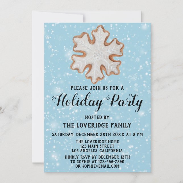 Christmas Snowflake Cookie Holiday Party Blue Snow Invitation (Front)