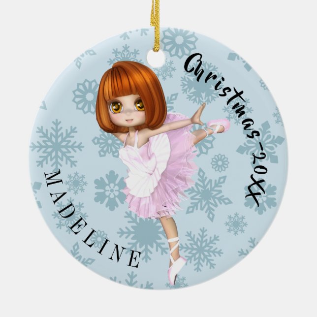 Christmas Snowflake Cute Ballerina Photo Blue Ceramic Tree Decoration (Back)