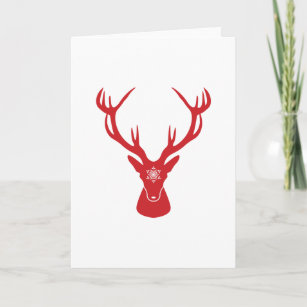 Christmas Snowflake Deer Head with Antlers Holiday Card