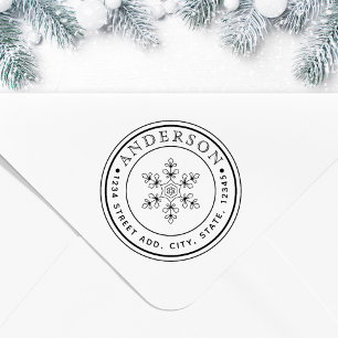 Christmas Snowflake Family Name Circular Address Self-inking Stamp