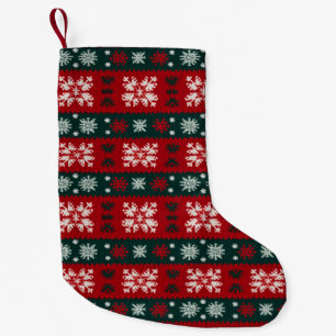 Christmas Snowflake Faux Knitted Red Green Pattern Small Christmas Stocking