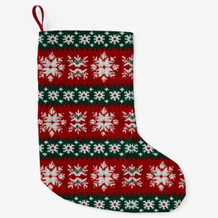 Christmas Snowflake Faux Knitted Red Green Pattern Small Christmas Stocking