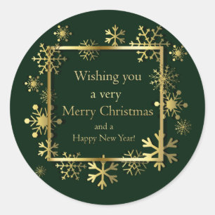 Christmas - Snowflake Frame with Word Art Grn Classic Round Sticker