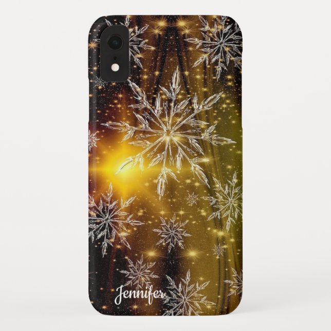 Christmas Snowflake Gold Black Custom Name Case-Mate iPhone Case (Back)