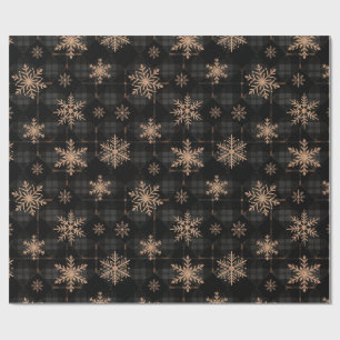 Christmas Snowflake Gold Plaid Charcoal TMF26 Wrapping Paper