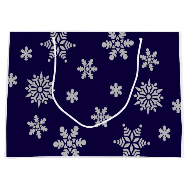 Christmas Snowflake Holiday Navy Blue Large Gift Bag (Front)