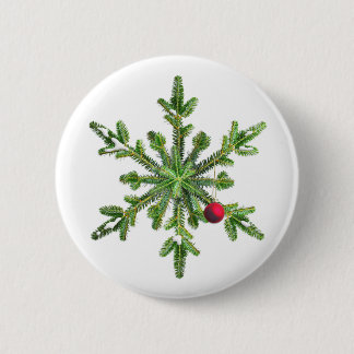 Christmas Snowflake Of Pine Branches 6 Cm Round Badge