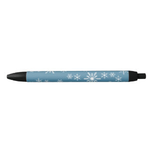 Christmas Snowflake On Blue Black Ink Pen