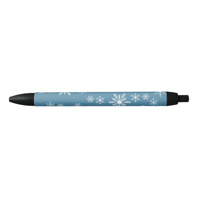 Christmas Snowflake On Blue Black Ink Pen (Front)