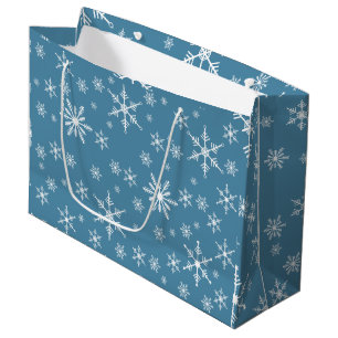Christmas Snowflake On Blue Large Gift Bag